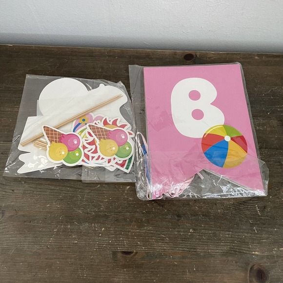 Summer Birthday Party Supplies Banner, Cake & Cupcake Toppers New Sealed - Picture 2 of 2